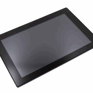 Black rectangular touchscreen display photographed at an angle on a plain background, published on www.dasa.se.